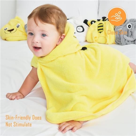 NEW 2 Baby Bath Hooded Towels and 8 Washcloths - Yellow Bee and Grey Elephant - Picture 4 of 7